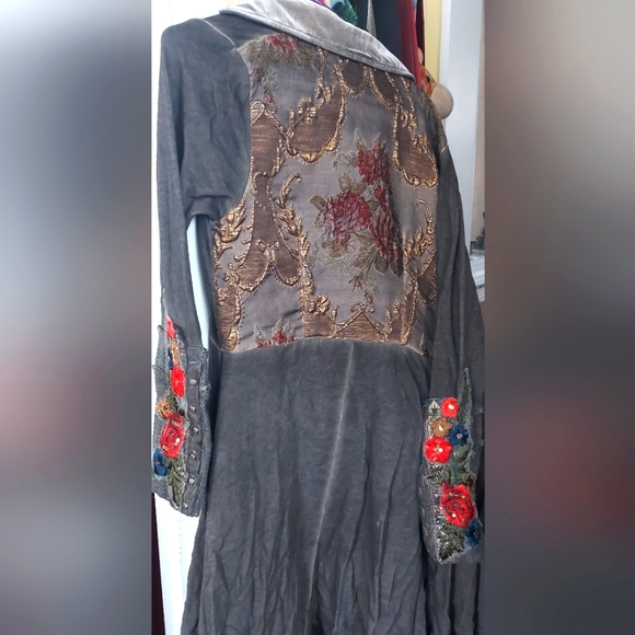 NWT Steampunk Wearable Art Metalic  Golden Embroidery Velvet Long Coat - Picture 14 of 16